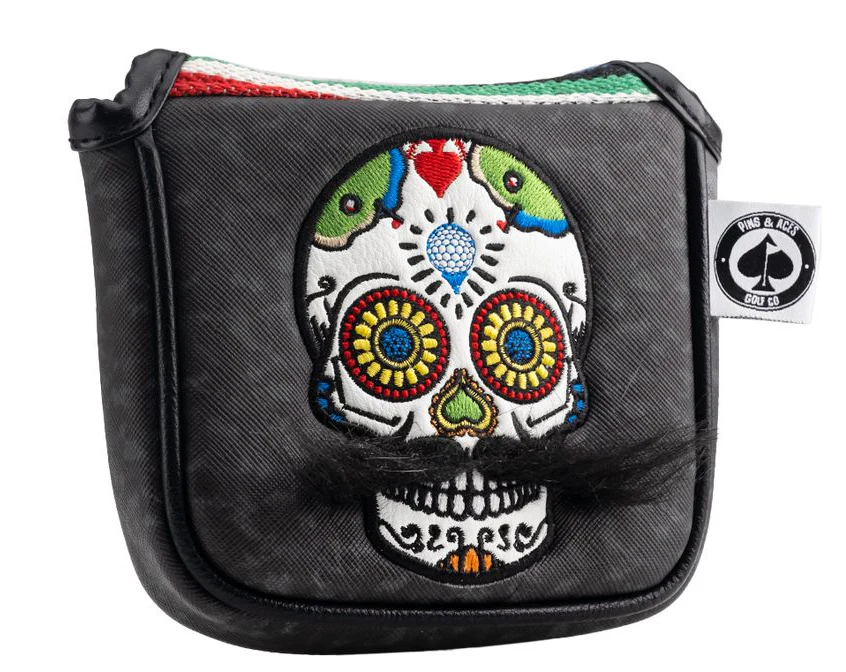 Mustache Sugar Skull - Mallet Putter Cover Gray Camo - Image 9