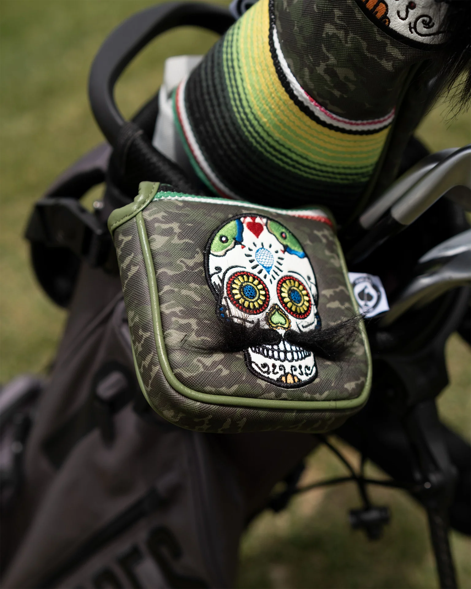 Mustache Sugar Skull - Mallet Putter Cover Green Camo - Image 10
