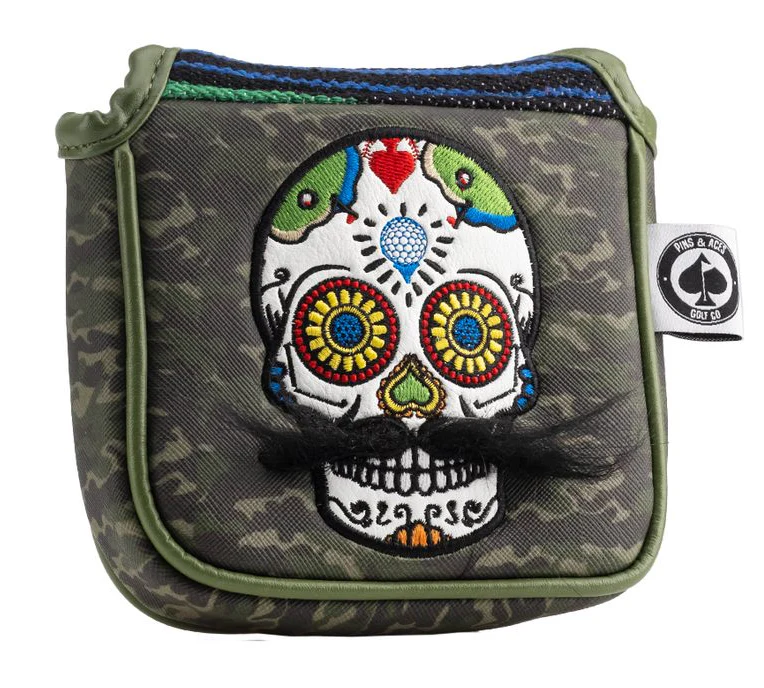 Mustache Sugar Skull - Mallet Putter Cover Green Camo - Image 4